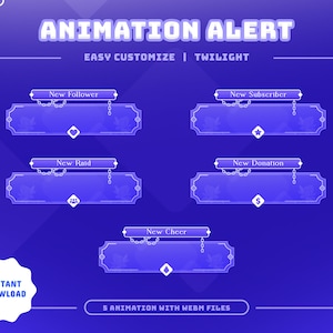 Twilight Animated Stream Alert/Transition/Stream Overlay/Panels/Calm/Simple/Aesthetic/Cute Theme/Lotus/Blue Theme/Flower/Floral