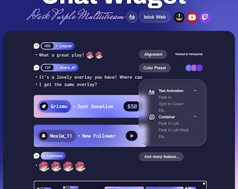 Dark Purple Multistream Chat Widget | Glassy Design | Animated & Customizable | Twitch: StreamElements OBS (Digital Download)