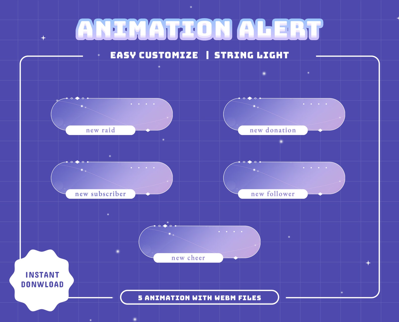 Animated String Light Animated Stream Alerts: Soft Purple Glow for Obs ...