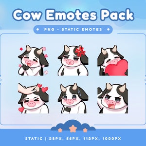 Pack d&#39;émoticônes vache pour Twitch, Discord, Youtube/Emotes d&#39;émoticônes/Emote Twitch/Emote mignon/Emote animal/Emote Chibi/Emote d&#39;amour/Emoji triste/Cry