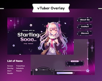 Pacote de transmissão animada Blooming Galaxy VTuber/Sobreposição de transmissão/Transição/Painéis/Calma/Fofo/Estético/Designs VTuber/Etsy VTuber/EtsySpace