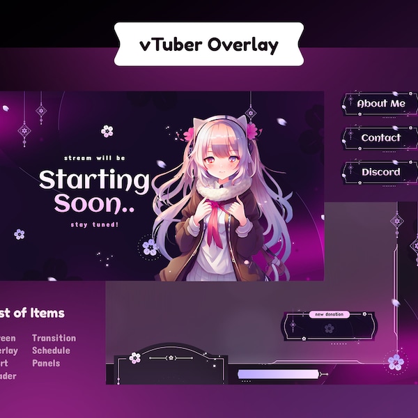 Blooming Galaxy VTuber Animated Stream Package/Stream Overlay/Transition/Panels/Calm/Cute/Aesthetic/VTuber Designs/Etsy VTuber/EtsySpace