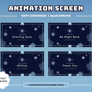 Blue Sakura Animated Screen Package/Sakura/Japanese Theme/Stream Overlay/Blue Theme/Cute Theme/Sakura Blossom/Transition/Twitch Animation