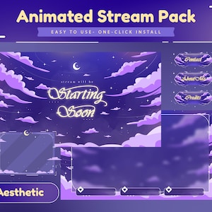 Pacote de fluxo animado Crescent Cumolonimbus/Transição/Sobreposição de fluxo/Painéis/Céu/Design de nuvens/Tema estético/Tema fofo/Cor roxa