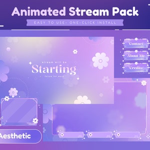 Chloe Freesia Animated Stream Package/Aesthetic/Purple Theme/Pastel Theme/Flower Design/Kawaii Design/Cute Design/Purple Color/Twitch Set