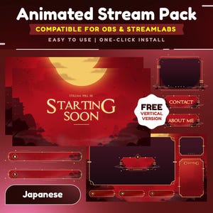 Shadow Creed Animated Stream Overlay Package/Samurai Aesthetic Stream Overlay/Red Moon Twitch Background/Stream Setup/Japanese Temple Theme