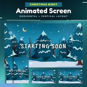 Christmas Night Animated Stream Screen Package for Twitch/Pine Forest in Winter Twitch Screens/Vertical Animated Screen/Starting Soon Screen