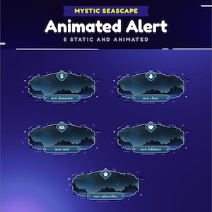 Mystic Seascape Animated Stream Alerts Package/Stream Alerts/Ocean Theme/Night Sky/Gray Alert/Cozy Notifications/Chill/Etsy VTuber/Cute