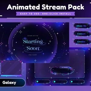 Twinkle Star Animated Stream Pack para Twitch, Kick, Youtube/Tema Celestial/Conjunto de sobreposição/Alerta/Painel/Dark Calm Color/Galaxy/Vtuber/Sky Line