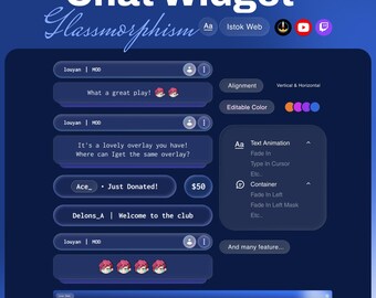Twitch Chat Widget | Blue Glassmorphism Overlay | Animated Alerts & Roles | YouTube OBS StreamElements