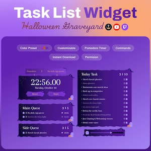 Twitch Task Widget | Halloween Graveyard Theme | Pomodoro Timer + To-Do List | OBS StreamElements