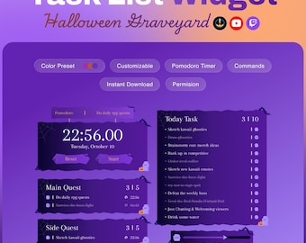 Twitchタスクウィジェット｜ハロウィン墓地テーマ｜ポモドーロタイマー＋ToDoリスト｜OBS StreamElements