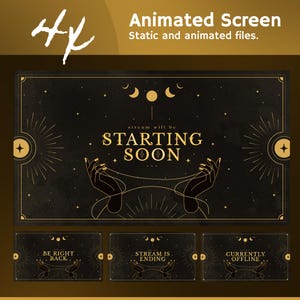 Lunar Serenity Stream Screens: Celestial Black Gold for TikTok, Streamlabs/OBS