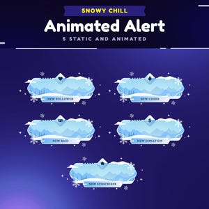 Snowy Chill Animated Stream Alerts Package for Twitch/Winter Aesthetic Twitch Alert/Snowy Vibes Alerts/Notification Stream Alerts Package