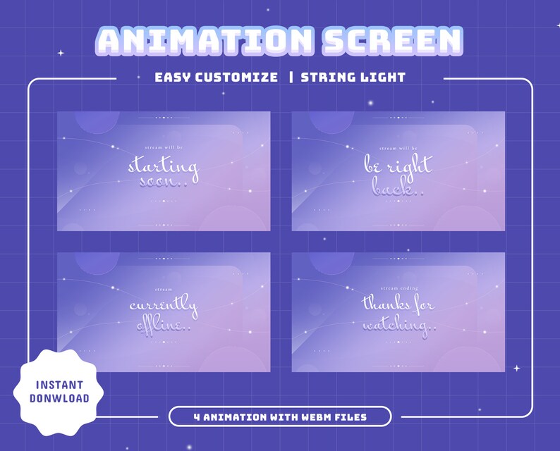 Animated String Light Animated Stream Pack: Soft Purple Glow for Obs ...