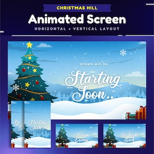 Christmas Hill Animated Stream Screen Package for Twitch/Aesthetic Snow Hill on Christmas Screens/Vertical Stream for TikTok/Starting Soon