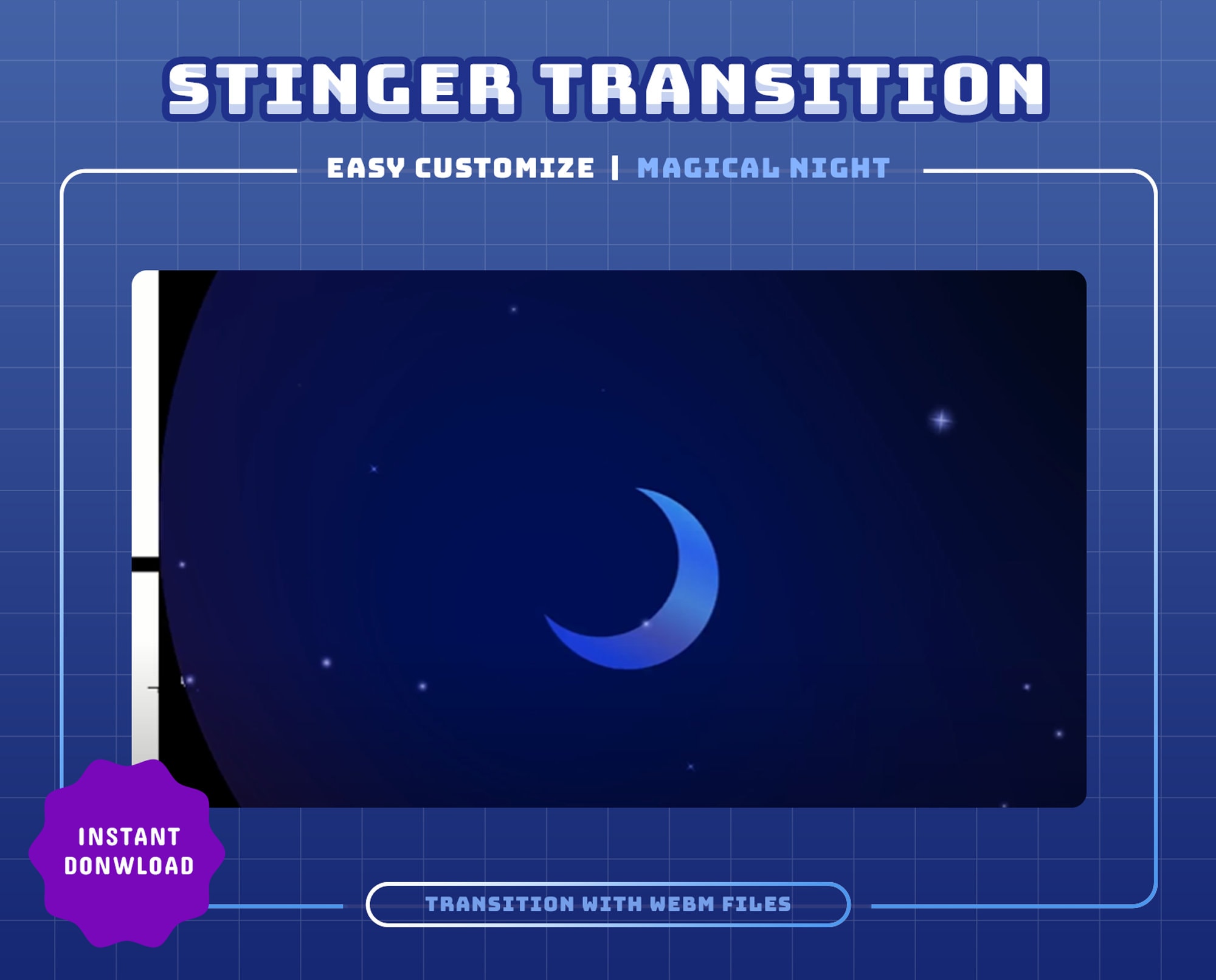 Magical Night Animated Stream Transition/Blue Theme/Celestial/Twitch Overlay/Twitch Set/Panel/Transition/Night Theme/Animation/Moon/Fantasy