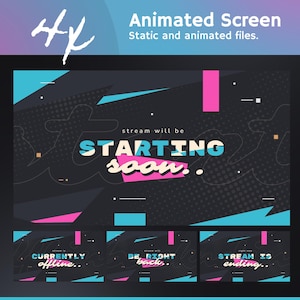 Animated Neon Cyber Pop Blue Pink Stream Pack: Pixel Panorama Theme for TikTok, Twitch and OBS/Streamlabs