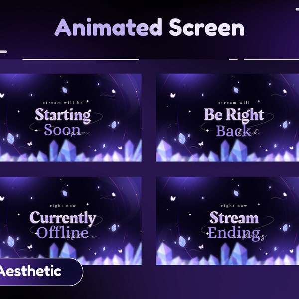 Amethyst Crystal Animated Stream Screens/Stream Overlay/Transition/Panels/Dark Purple Color/Crystal Design/Kawaii Theme/Aesthetic/Simple