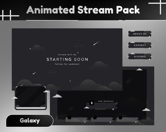 Atmosphere Animated Stream Package/Galaxy/Twitch Set/Panel/Stinger/Celestial Theme/Unique Stream/Aesthetic Dark/Black theme stream overlay