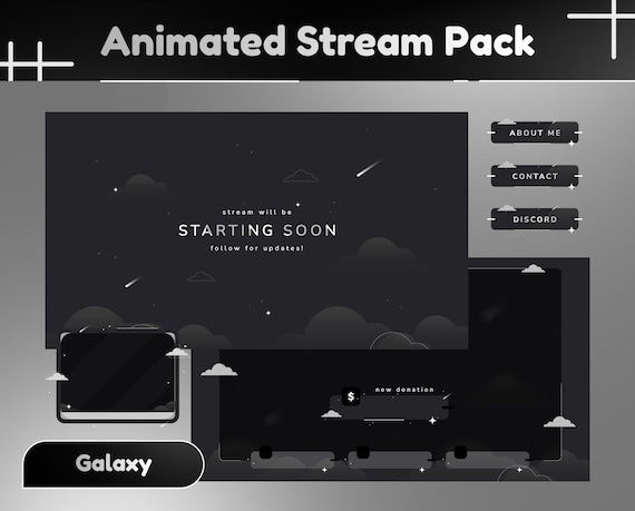 Atmosphere Animated Stream Package/Galaxy/Twitch Set/Panel/Stinger/Celestial Theme/Unique Stream/Aesthetic Dark/Black theme stream overlay