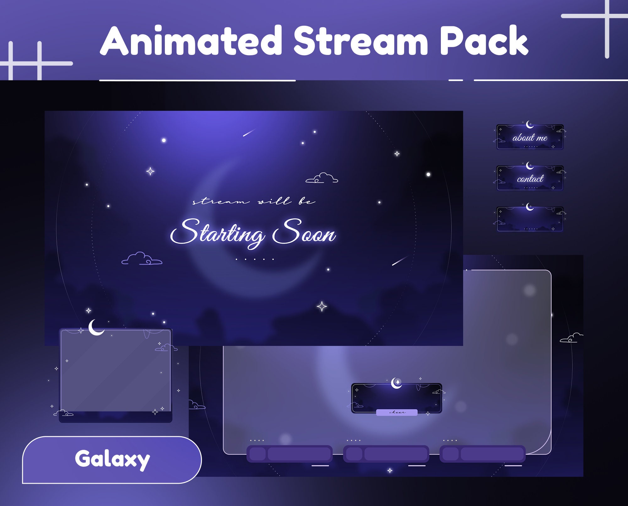 Mondlicht Animiertes Stream Paket/Dunkles Theme/Twitch Set/Panels/Calm Theme/Dunkler Einzigartiger Stream/Ästhetische Schwarz/Mondlichtmagie/Lunar Gaming