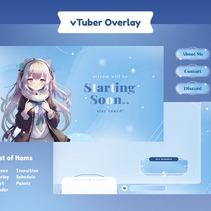 Cerulean VTuber Animated Stream Package/Stream Overlay/Transition/Panels/Blue/Calm/Chill/Cute/Aesthetic/VTuber Designs/Etsy VTuber/Chibi