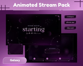 Purple Galaxy Animated Stream Pack, Twitch, Kick, YouTube