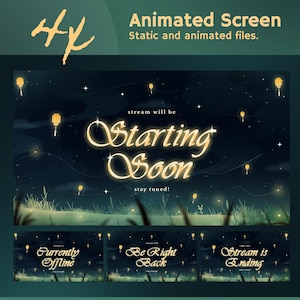 Pantallas animadas de Lantern Meadow Stream: Cielo nocturno con suave brillo para TikTok y OBS/Streamlabs