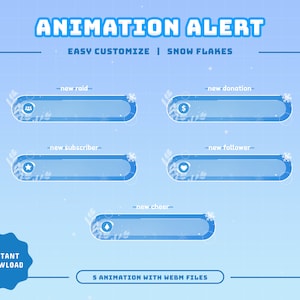 Snow Flakes Animated Stream Alerts/Stream Overlay/Snow Theme/Cute Theme/North/Transition/Panels/Chill/Black/Blue Theme/Snowy Artisans