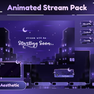 Metropolitan Animated Stream Package/Transition/Stream Overlay/Panel/Simple/Aesthetic Twitch/Lo-Fi City Night Overlay/Moonlight/Dark theme
