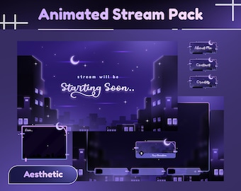 City Night Animated Stream Package: Dark Theme Twitch Overlay