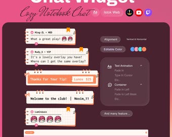 Stream Chat Widget | Cozy Notebook Theme | Animated Chat Box & Alerts | Twitch YouTube Kick | StreamElements OBS
