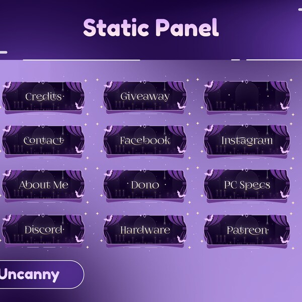 Purple Eclipse  Stream Panels/Button/Stream Overlay/Panels/Horror/Scary/Uncanny Theme/Dark Theme/Purple Color/White/Halloween/Bat Design