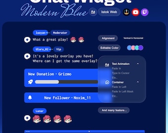 Modern Blue Neon Chat Widget - Reacts to Messages, Follows & Donations for Twitch (StreamElements OBS, Digital Download)