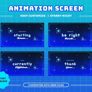 Starry Night Animated Stream Screen/Transition/Stream Overlay/Panels/Calm/Simple/Aesthetic/Cute Theme/Star/Blue Theme/Galaxy/Cosmic