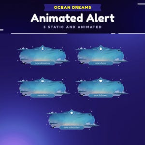 Ocean Dreams Animated Stream Alerts Package/Custom Stream Alerts/Twitch & YouTube Alerts/Water Theme/Aesthetic/Waves/Night Sky/Cozy Overlay