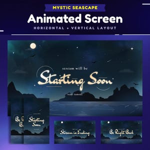 Mystic Seascape Animated Stream Screen Package/Vertical Stream/Aesthetic/Background/Moonlit Ocean/Cozy Overlay/Simple Elegant/VTuber Design