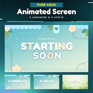 Pure Aqua Animated Stream Screen Package for Twitch/Simple Flower Twitch Screen Package/Starting Soon Stream Screen/Animated Background