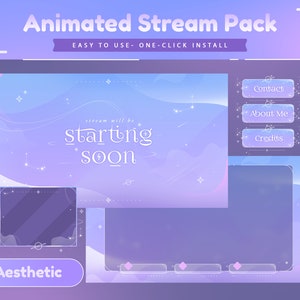 Blushline Animated Stream Package/Aesthetic/Pastel Theme/Kawaii Design/Cute Design/Purple Blue Color/Twitch Set/Stream Overlay/Starlight