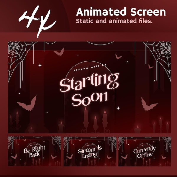 Animated Nocturnal Chapel Stream Screens: Red Halloween Theme for TikTok, and OBS/Streamlabs