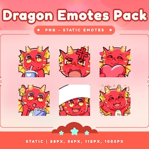 Baby Dragon Bundle Emotes Pack For Twitch, Discord, Youtube/Emotes Bundle/Twitch Emote/Cute Emote/Animal Emote/Chibi Emote/Love/Red Emoji