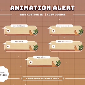 Cozy Lounge Animated Stream Alerts/Transition/Stream Overlay/Panels/Calm/Simple/Aesthetic/Lo-Fi/Cute Theme/Chill/Cozy/Girl Room