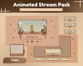 Sunflower Animated Stream Package/Twitch Overlay/Transition/Panel/Floral Theme/Flower/Simple Theme/Brown/Cream/Chill Theme/Leaf Theme