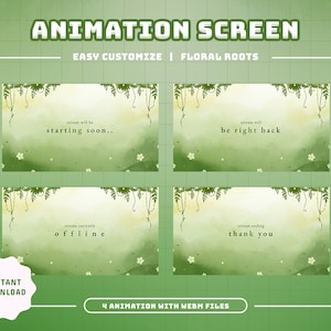 Floral Roots Animated Screen Package/Green White Theme/Twitch Set/Panels/Green Calm/ Calm Theme/Aesthetic/Cute Stream/Floral Transition/