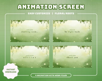 Green Floral Animated Stream Screens | Nature Theme for Twitch, YouTube (Instant Download)