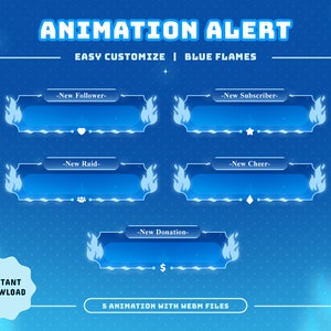 Blue Flames Animated Alert Package/Stream Overlay/Transition/Panel/Blue Theme/Flame/Fire Theme/Cute Theme/Burning/Calm Theme/Simple