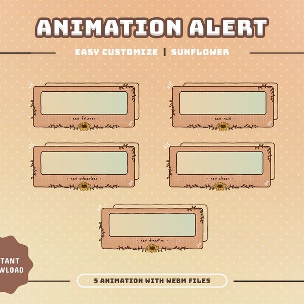 Sunflower Animated Stream Alert/Twitch Overlay/Transition/Panel/Floral Theme/Flower/Simple Theme/Brown/Cream/Chill Theme/Leaf Theme