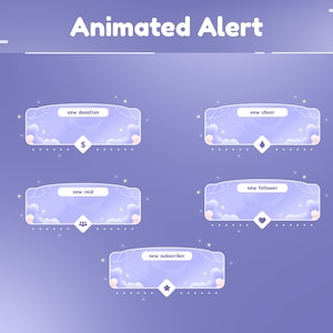 Delicate Animated Alert Package/Galaxy/Twitch Set/Panel/Stinger/Celestial Theme/Aesthetic/Pastel Cloud/Galactic Sky/Starlit/Purple Theme