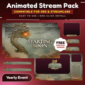 Hunters Reign Animated Stream Overlay Package/Stream Overlay/Vertical Stream for TikTok/Dragon/Dark Fantasy/Epic Overlay/Fire & Smoke